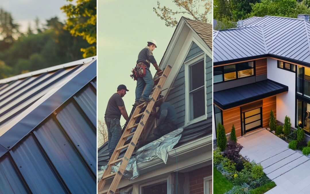 roofers at work an image of a sleek residential image featuring seamlessly integrated thermoplastic roof, blending harmoniously with the modern roof structure for an aesthetically pleasing look.