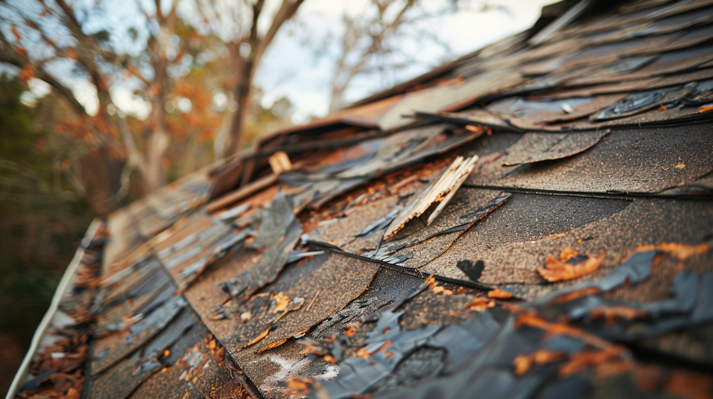 A damaged roof shingle.