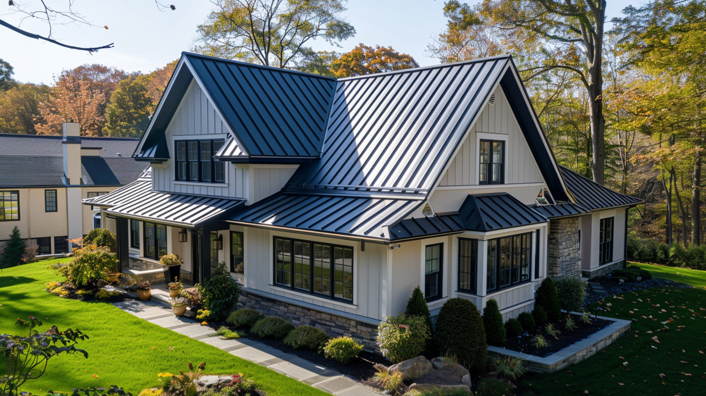 A modern house with metal roof.