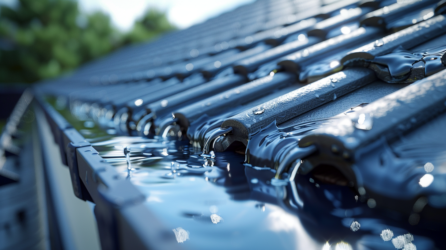 an image of roof with ponding water because of clogged gutter