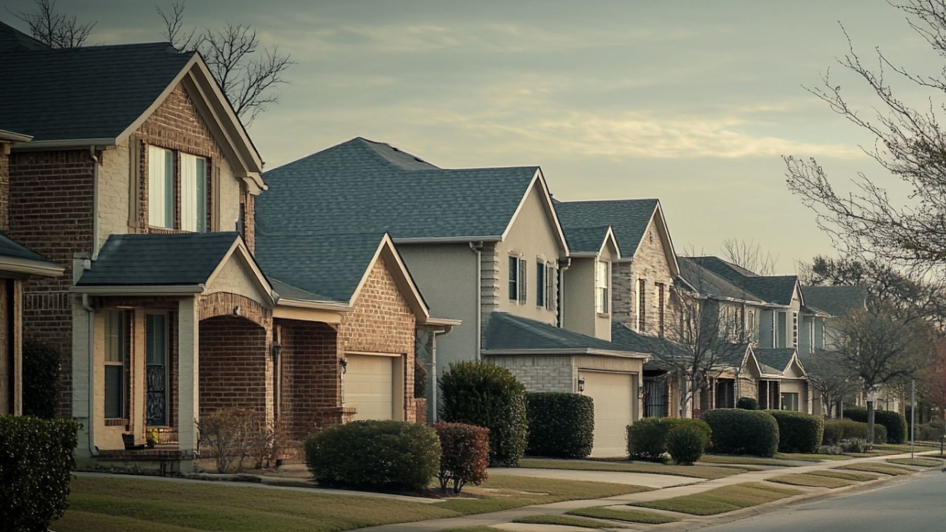 suburbian single family houses, texas region, residential neighborhood, view from the street.