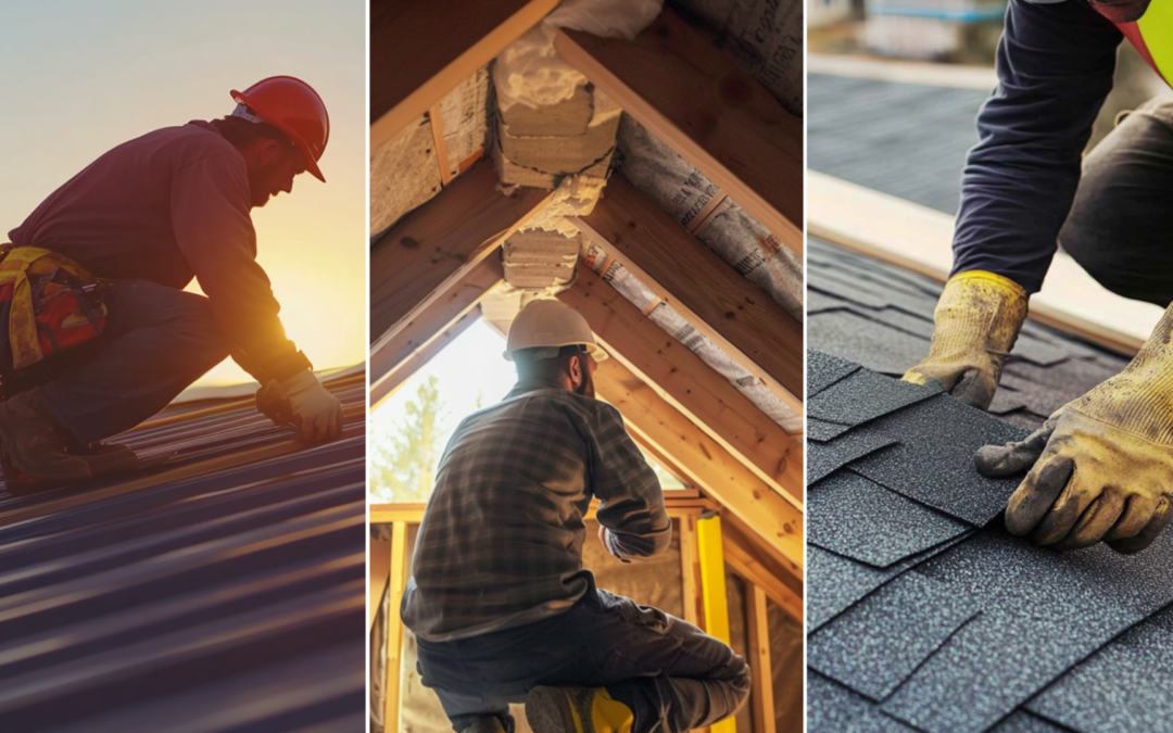 A metal roofing contractor fixing a metal roof.