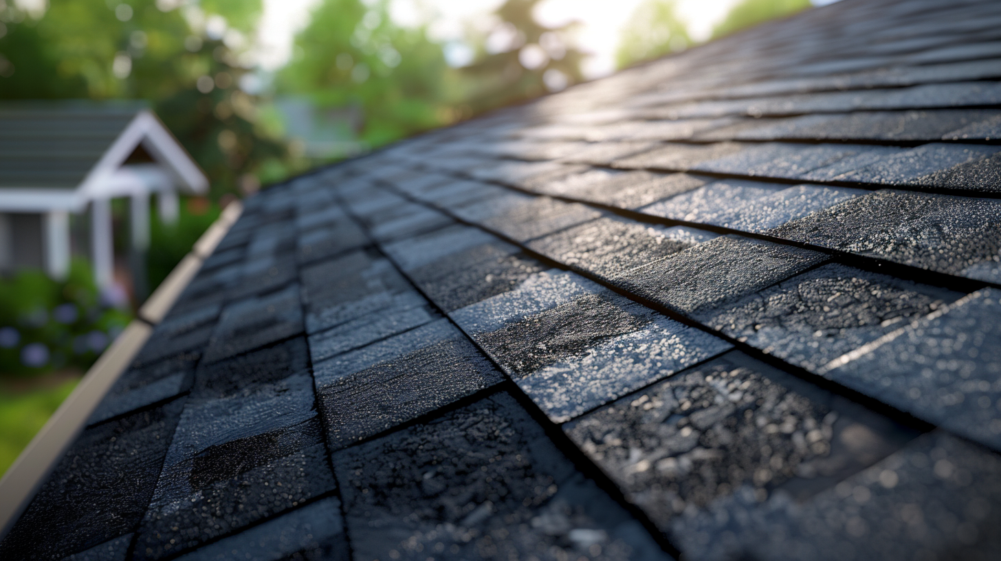 An asphalt shingles installed in a roofing system.