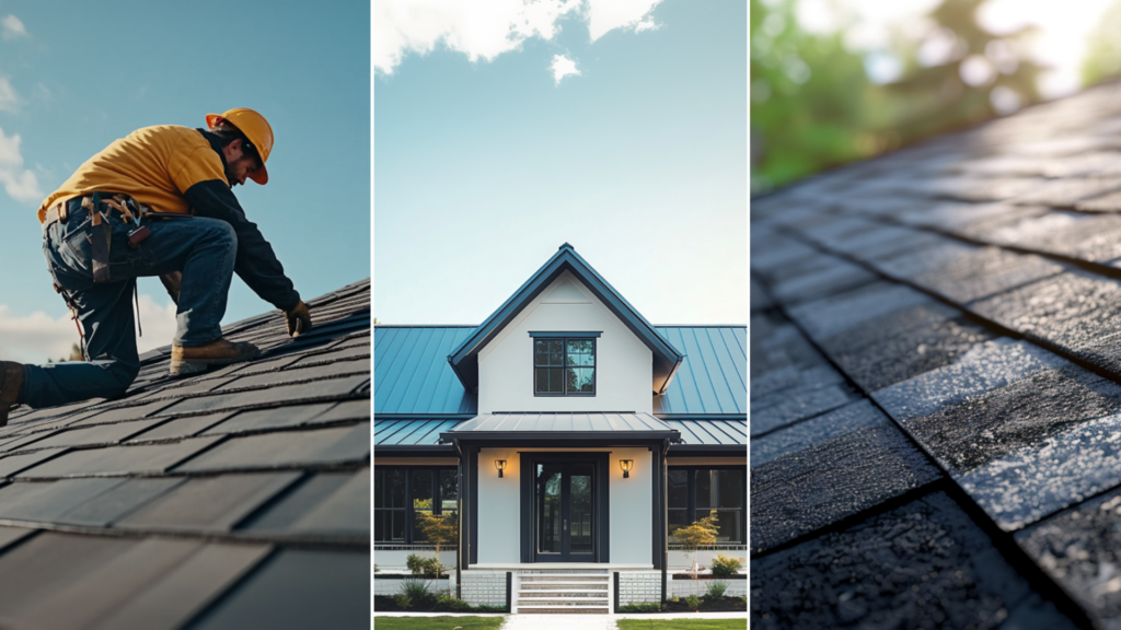 A roofing contractor installing roof.